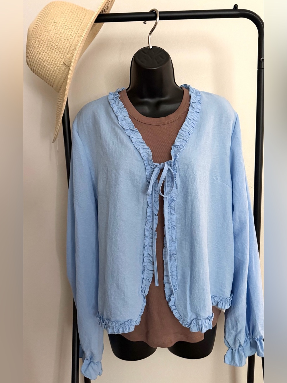 Light Blue Ruffle Tie-Front Blouse